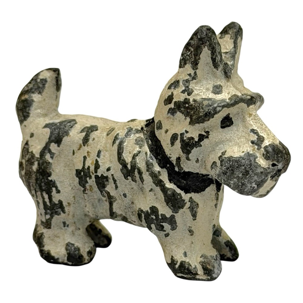 Vintage Cast Iron White Scottish/Skye Terrier Scottie Dog Puppy Painted Figurine